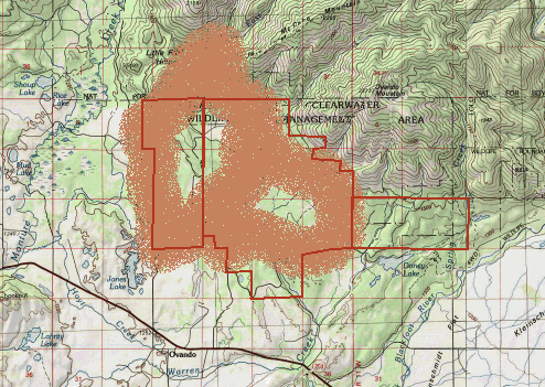 Map showing elk habitat loss due to road infringement