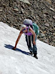 Betsy crossing snow field