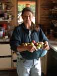 Lynde and shirt full of apples