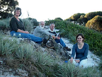 Deirdre, Gary, Frapps, Claire on the beach